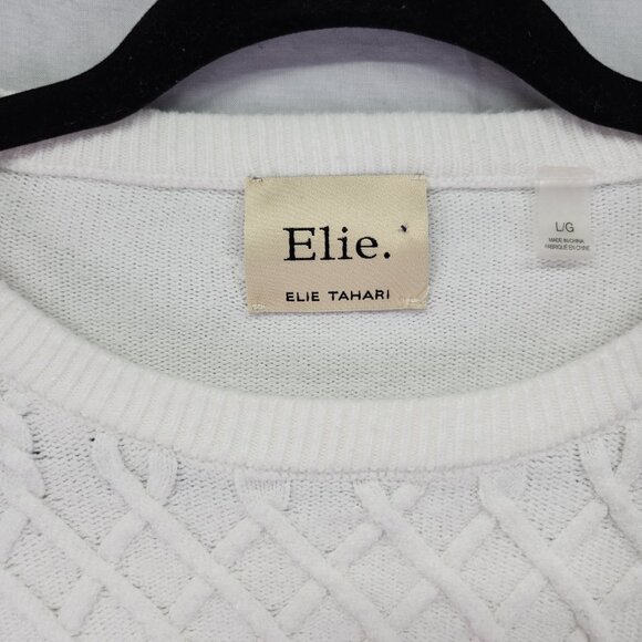 Elie Tahari Textured Pullover Sweater Size Large White Puff Extra Long Sleeve - Picture 7 of 9